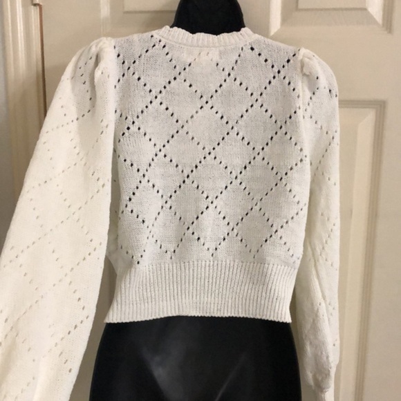 Jessica Simpson cream crochet‎ eyelet look dotted v-neck cardigan sweater size M - Picture 10 of 11